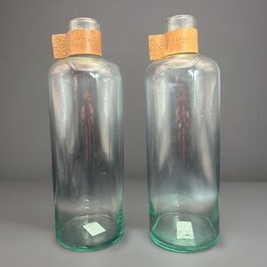 Magnolia Home Joanna Gaines Tall Glass Vases Pair 12.5” Leather Collar Spain